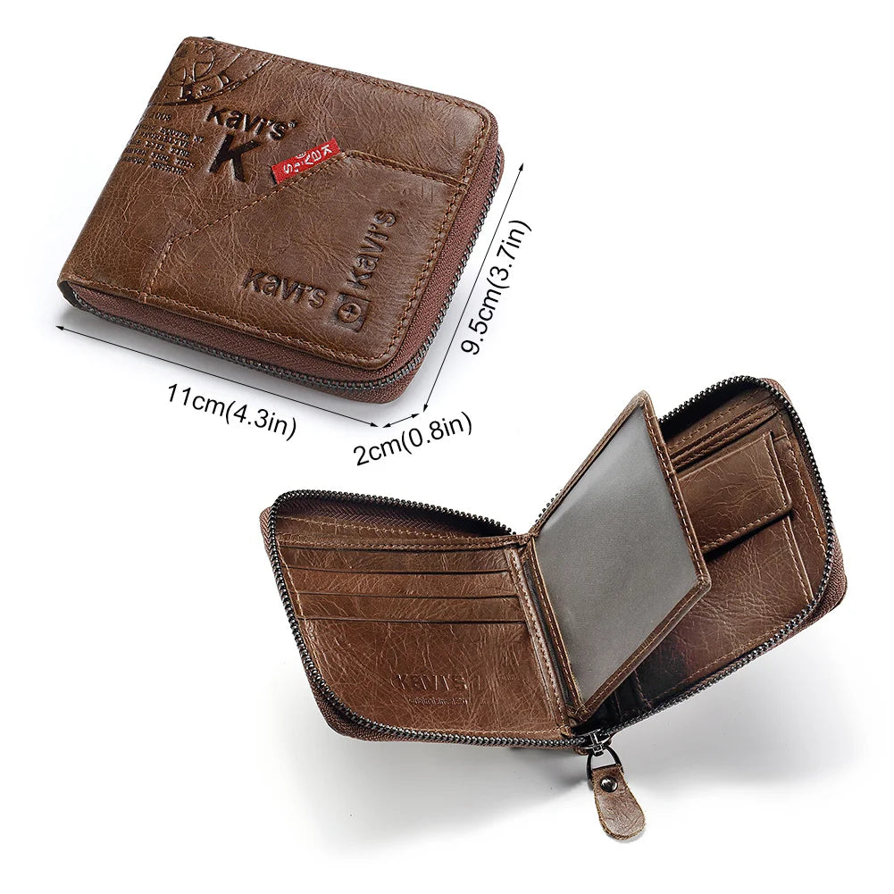 Vintage Short Men Wallets Genuine Leather Small Zipper Clutch Money Bag Solid Top Quality Coin Purse Male Porte Feuille Hommes