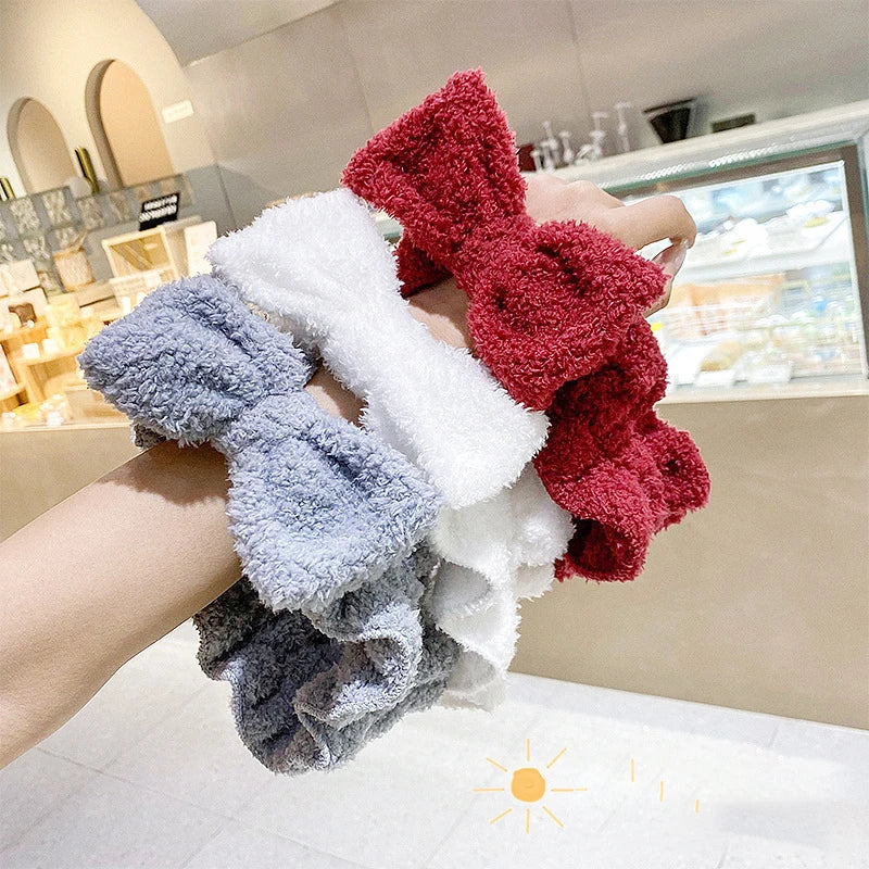 Women Soft Wash Face Hair Bands Coral Fleece Elastic Hairbands Bow Headband Hair Accessories Girls Sweet Cute Headwear Ornaments