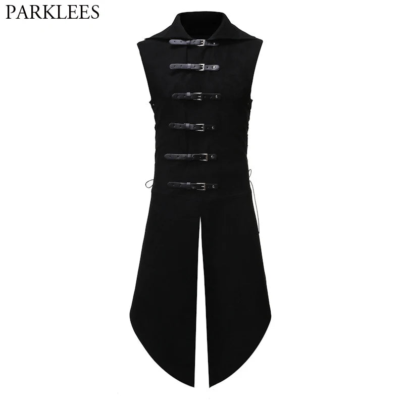 Men's Black Gothic Steampunk Velvet Vest Medieval Victorian Double Breasted Men Suit Vests Tail Coat Stage Cosplay Prom Costume