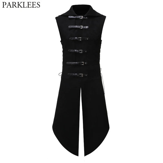 Men's Black Gothic Steampunk Velvet Vest Medieval Victorian Double Breasted Men Suit Vests Tail Coat Stage Cosplay Prom Costume