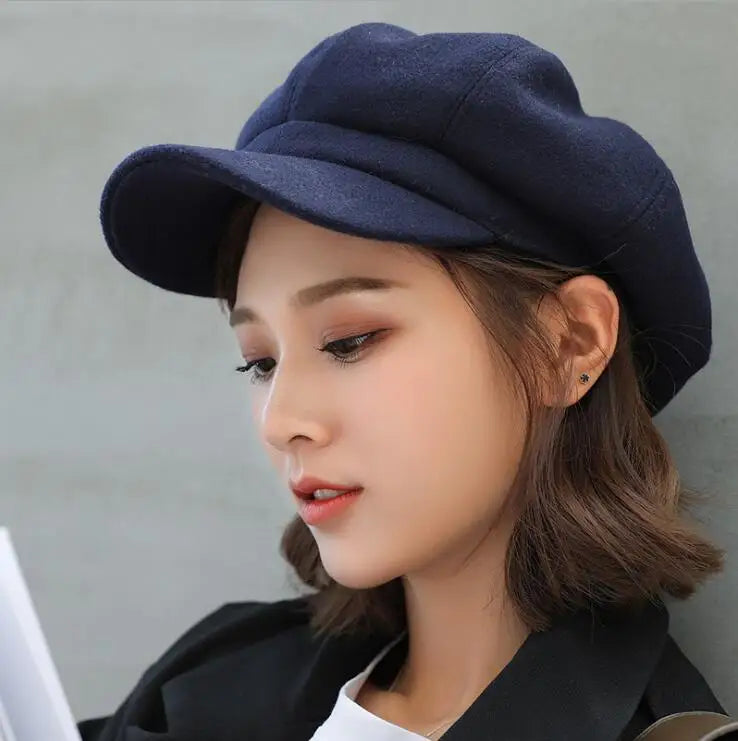 Autumn Winter Hats for Women Solid Plain Octagonal Newsboy Cap Men Ladies Casual Wool Hat Winter Beret Women Painter Caps