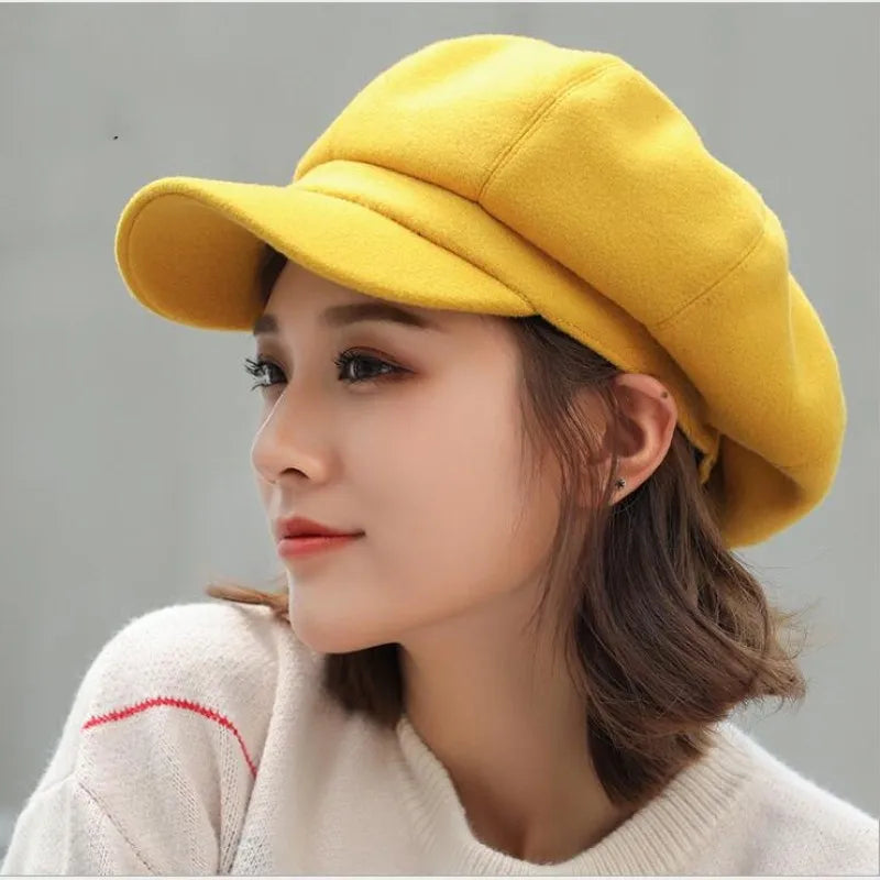 Autumn Winter Hats for Women Solid Plain Octagonal Newsboy Cap Men Ladies Casual Wool Hat Winter Beret Women Painter Caps