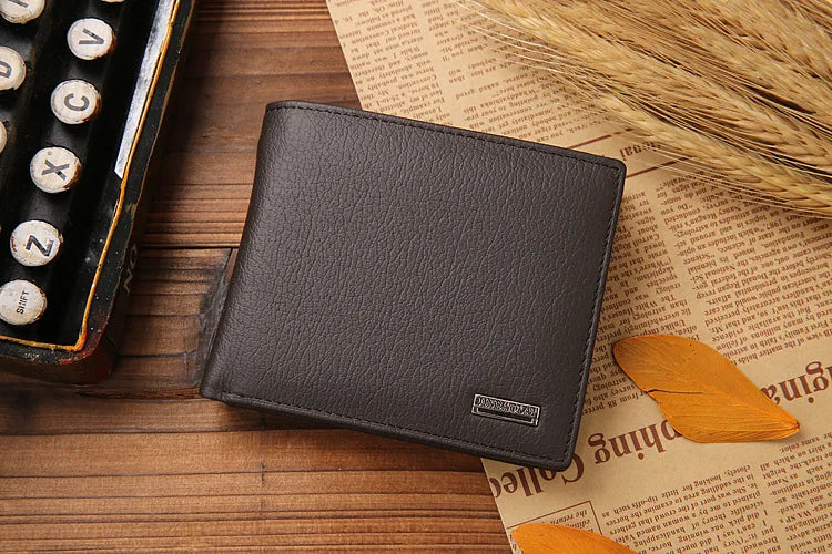 Free Name Engraving Short Genuine Leather Men Wallets Fashion Coin Pocket Card Holder Men Purse Simple Quality Male Wallets