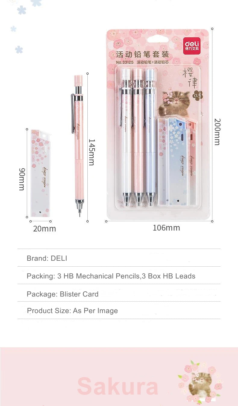 DELI Mechanical Pencil Set With HB Lead Replacement Retractable Pencils Refill for Students Stationery