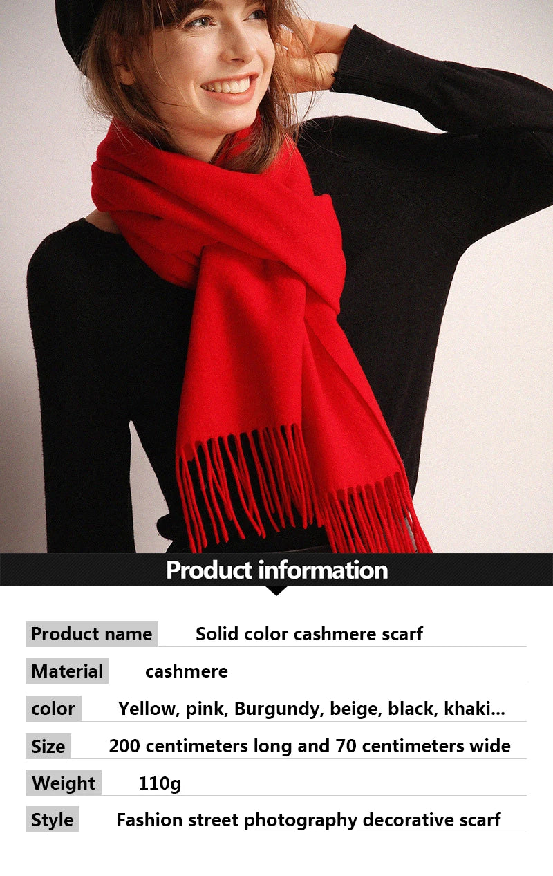 Desgine Brand Solid Women Cashmere Scarf Autumn Winter Warm Shawls Wraps 2024Men's Pashmina Tassels Scarves Female Foulard Mujer