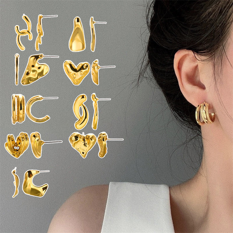 Boucles d'oreilles créoles en or et argent pour femmes, classiques, simples, géométriques, plaquées or 18 carats, boucles d'oreilles tendance, bijoux à clous