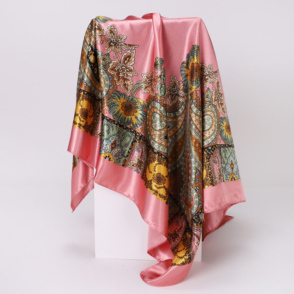 women's lady monogram satin printing silk scarf