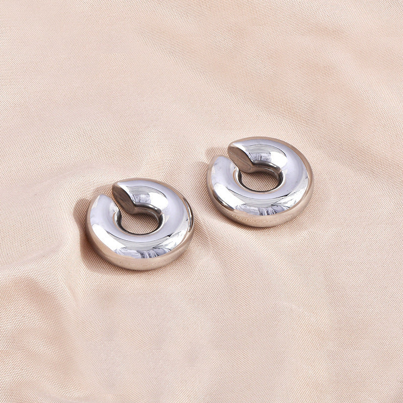 1 piece simple style solid color plating stainless steel gold plated ear cuffs