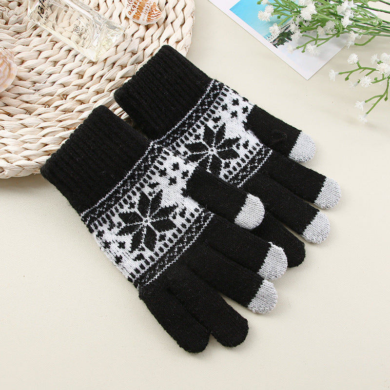 unisex fashion snowflake knitted fabric gloves 1 pair