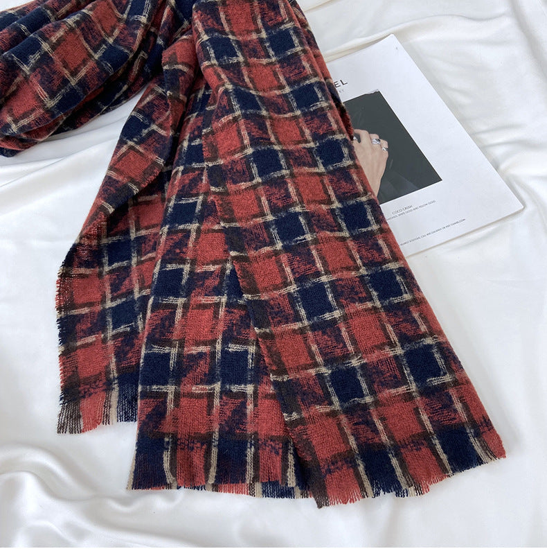 women's vintage style plaid imitation cashmere scarf