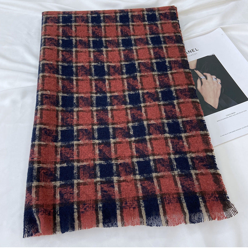 women's vintage style plaid imitation cashmere scarf