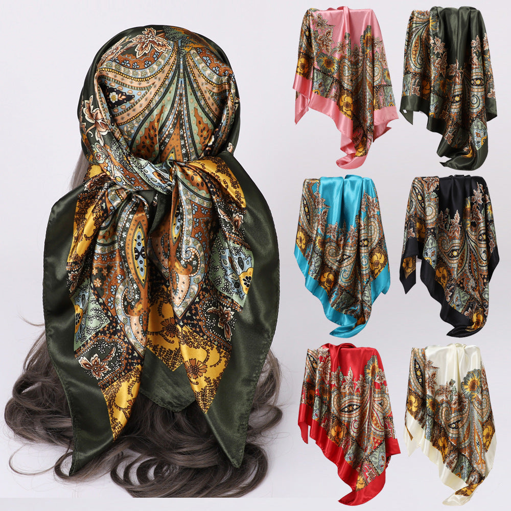 women's lady monogram satin printing silk scarf