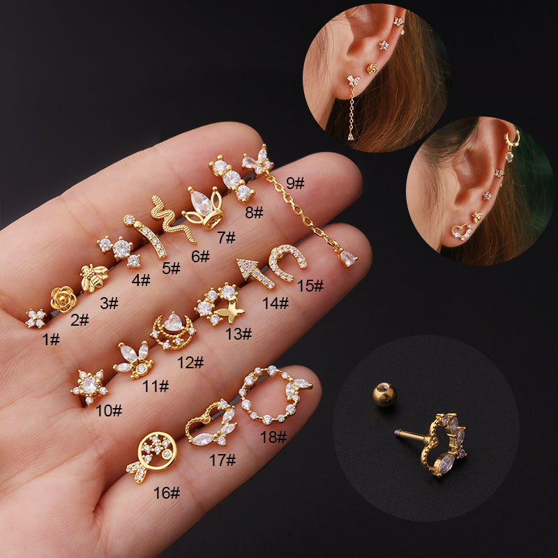 Ear Cartilage Rings & Studs Fashion Geometric Copper Plating Artificial Gemstones