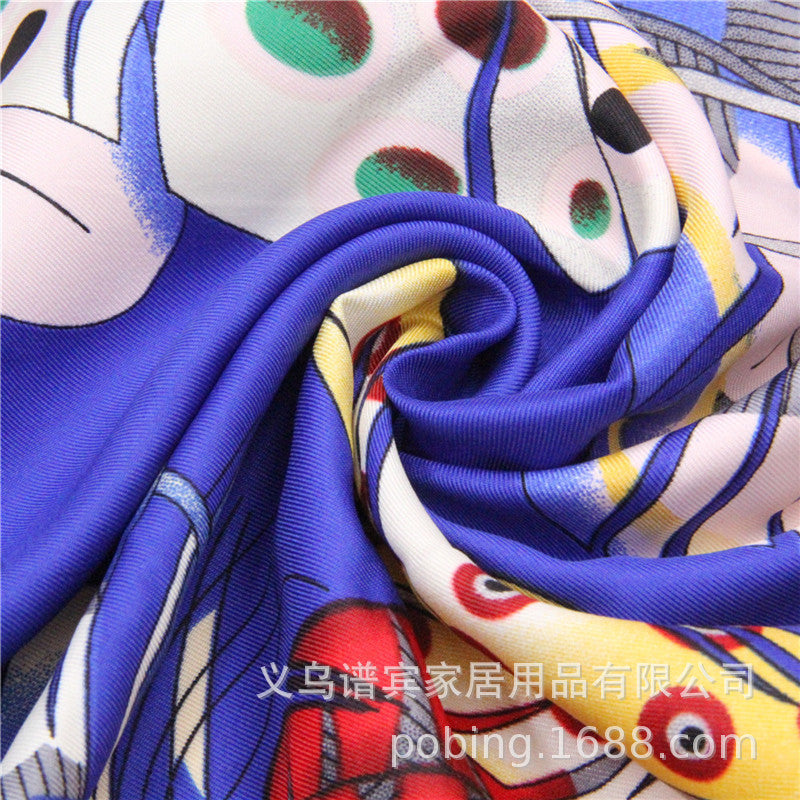 european twill silk square scarf color feather printing female headscarf shawl scarf