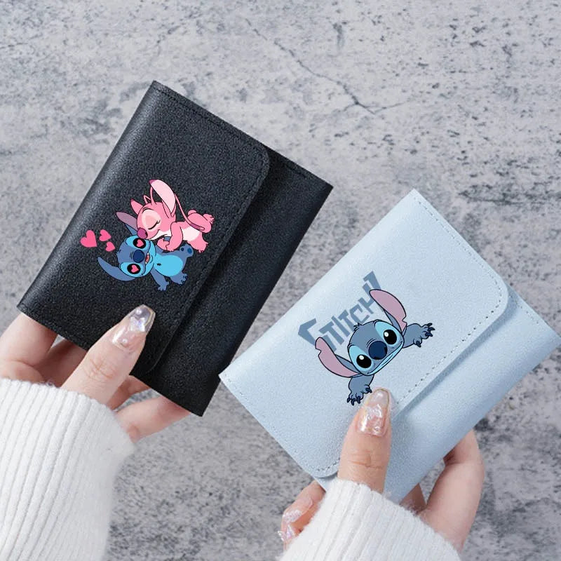 Disney Lilo &Stitch Women Short Small Wallets Student Triple Fold Card Holder Girl ID Bag Card Holder Coin Purse Ladies Wallets