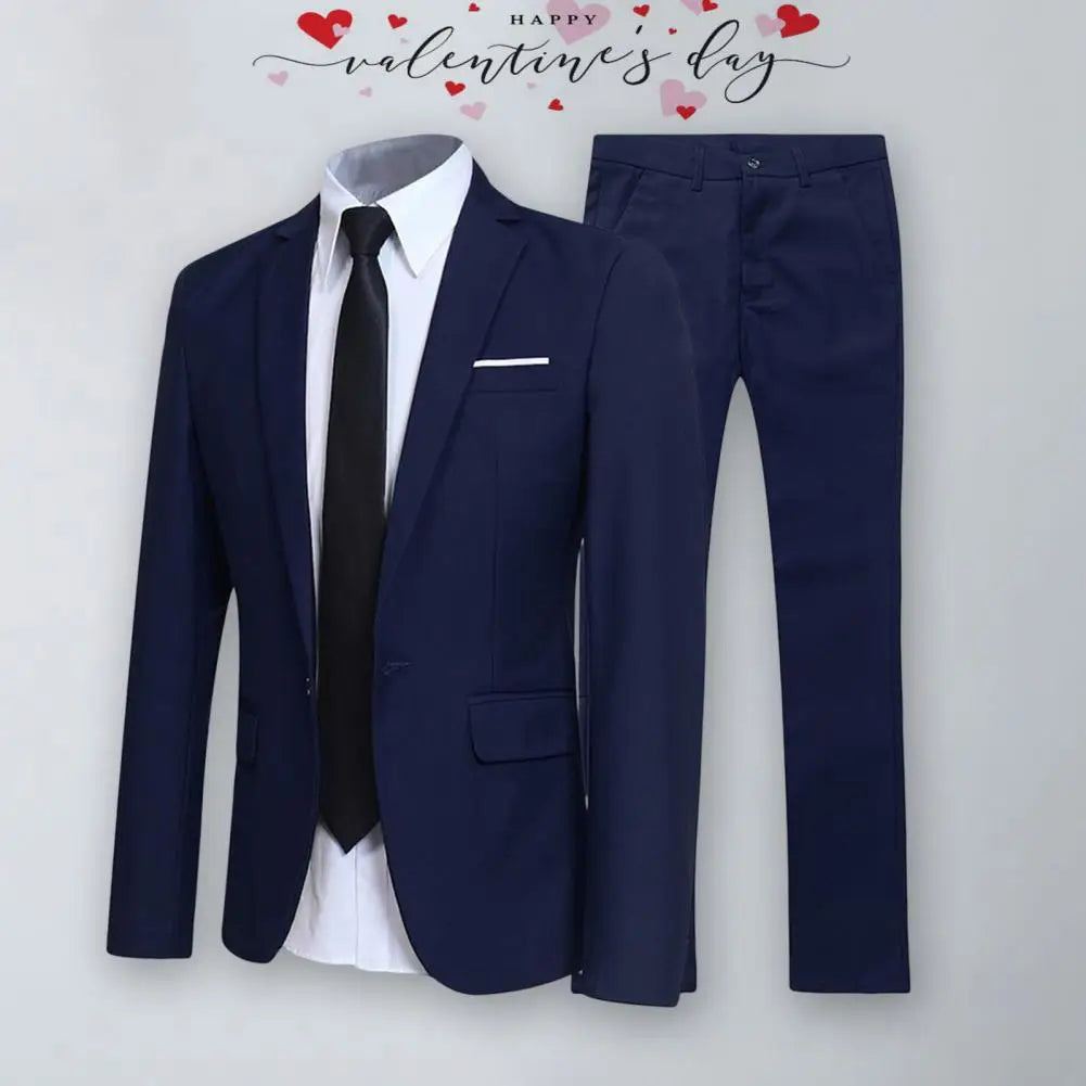 Men's Casual Boutique Business SuitSolid Color Turndown Collar Slim Fit Wedding Groom Suit Coat Blazers Trousers Suit Men's Sets