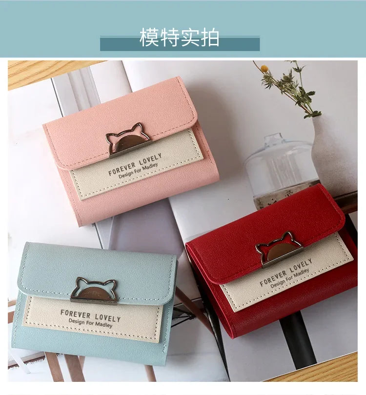 Women Wallet Small Cat Ear Cute Mini Wallet Unique Design Ladies Contrasting Metal Buckle Small Coin Purse Portable Purse New