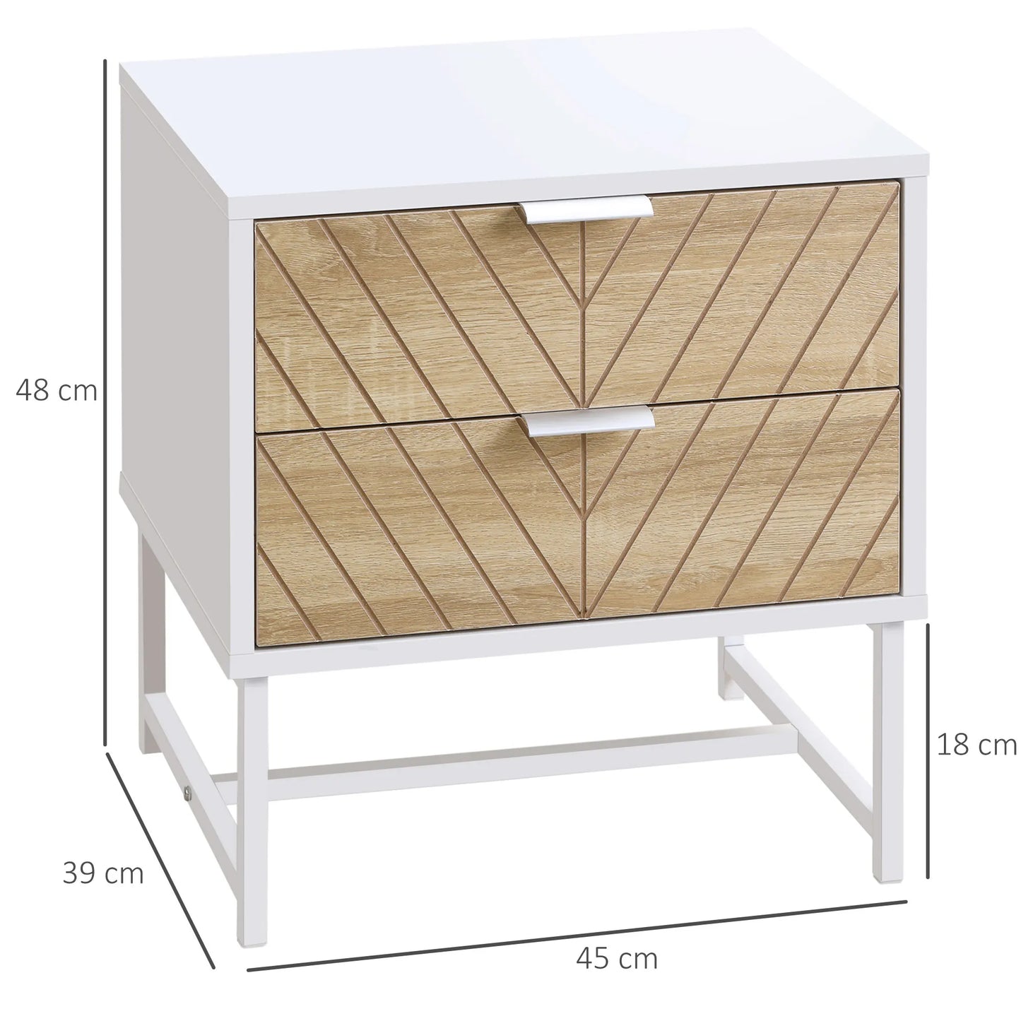 HOMCOM bedside table with 2 drawers and steel legs for living room 45x39x48 cm