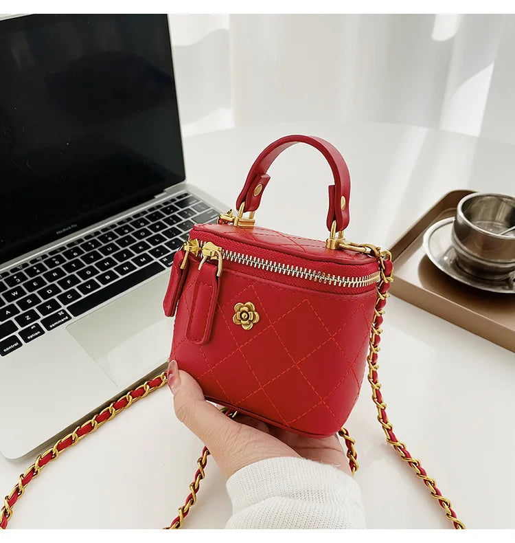 Small  Shoulder Bucket Bag For Women Classic Mini Clutches Female Small Square Box Crossbody Metal Chain Handbag