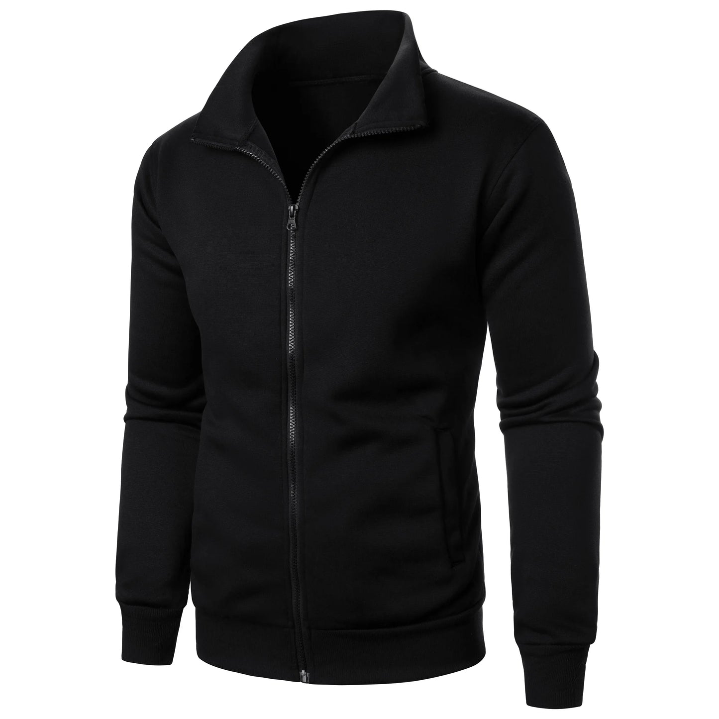 Men's casual sports zipper stand collar hoodie coat men's solid color cardigan