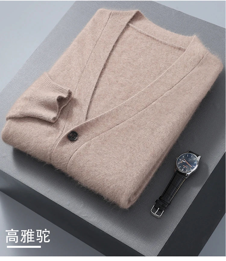 Hot selling new product 100% pure mink cashmere men's cardigan sweater casual simple knit cardigan long sleeved jacket men's