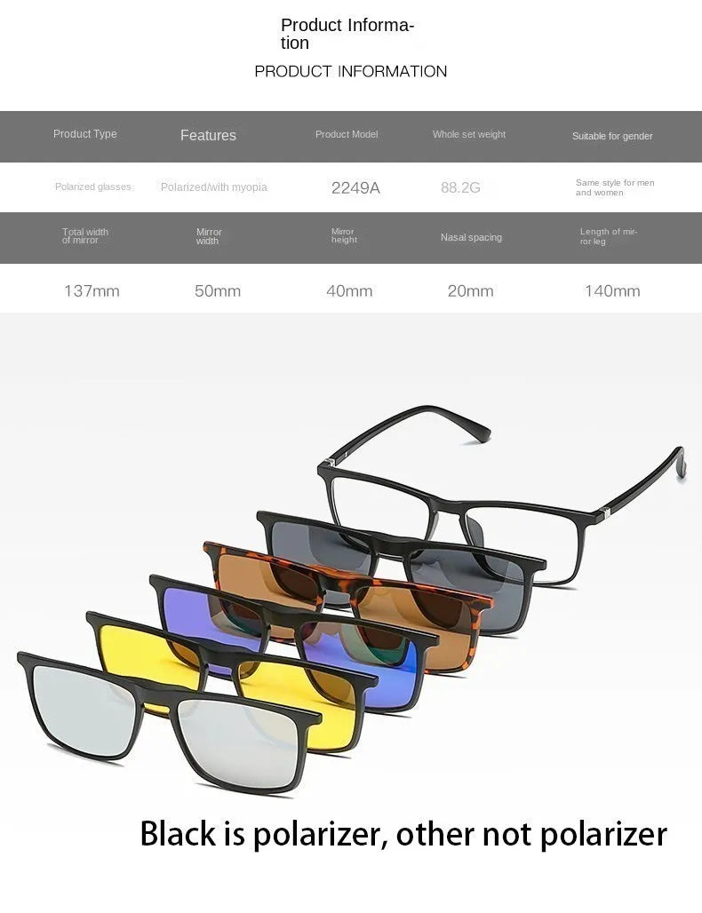 6 In 1 Custom Men Women Polarized Optical Magnetic Sunglasses Clip Magnet Clip on Sunglasses Polaroid Clip on Sun Glasses Frame