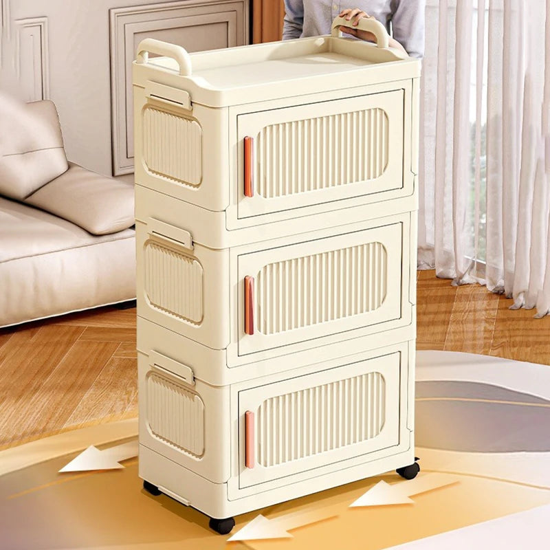 Folding Storage Locker Trolley With Wheels Household Multifunction Kitchen Bedroom Living Room Cabinet Home Folding Storage Box