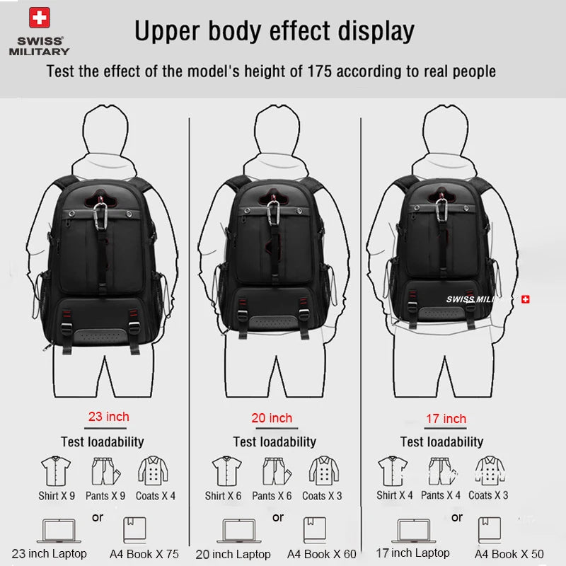 SWISS MILITARY Travel Backpack Men Hiking And Climbing Large-Capacity Backpack Fashion Expandable USB Bag Waterproof Backpack