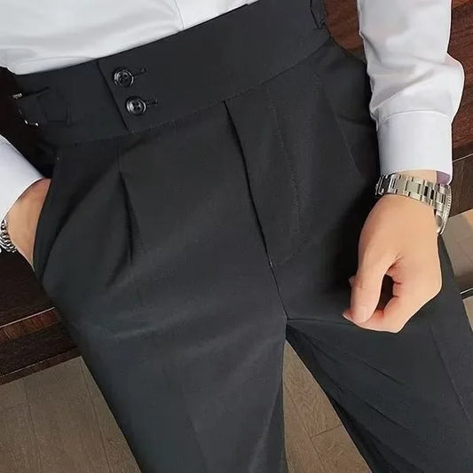 High-waisted Slim-fit Vintage Solid Color Straight-leg Trousers For Men Autumn Business Casual Long Pants