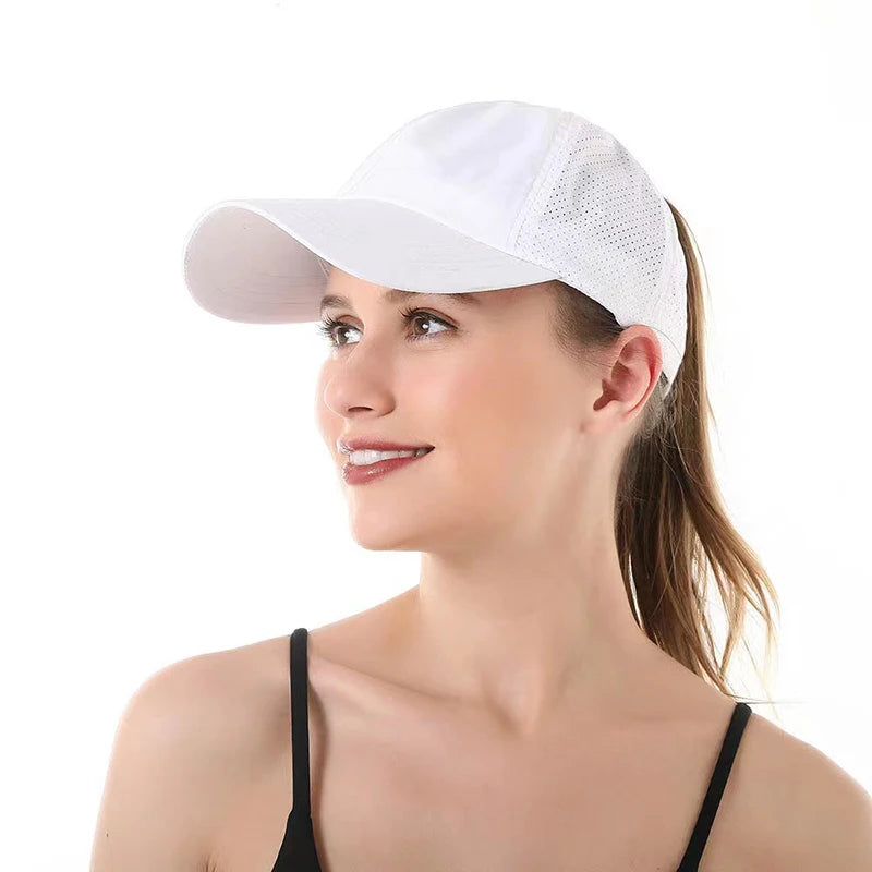 Casquette de baseball d'été de couleur unie pour femme, vêtement de golf, sport, loisirs, queue de cheval croisée, maille à séchage rapide, demi-creuse, casquette à visière pour homme