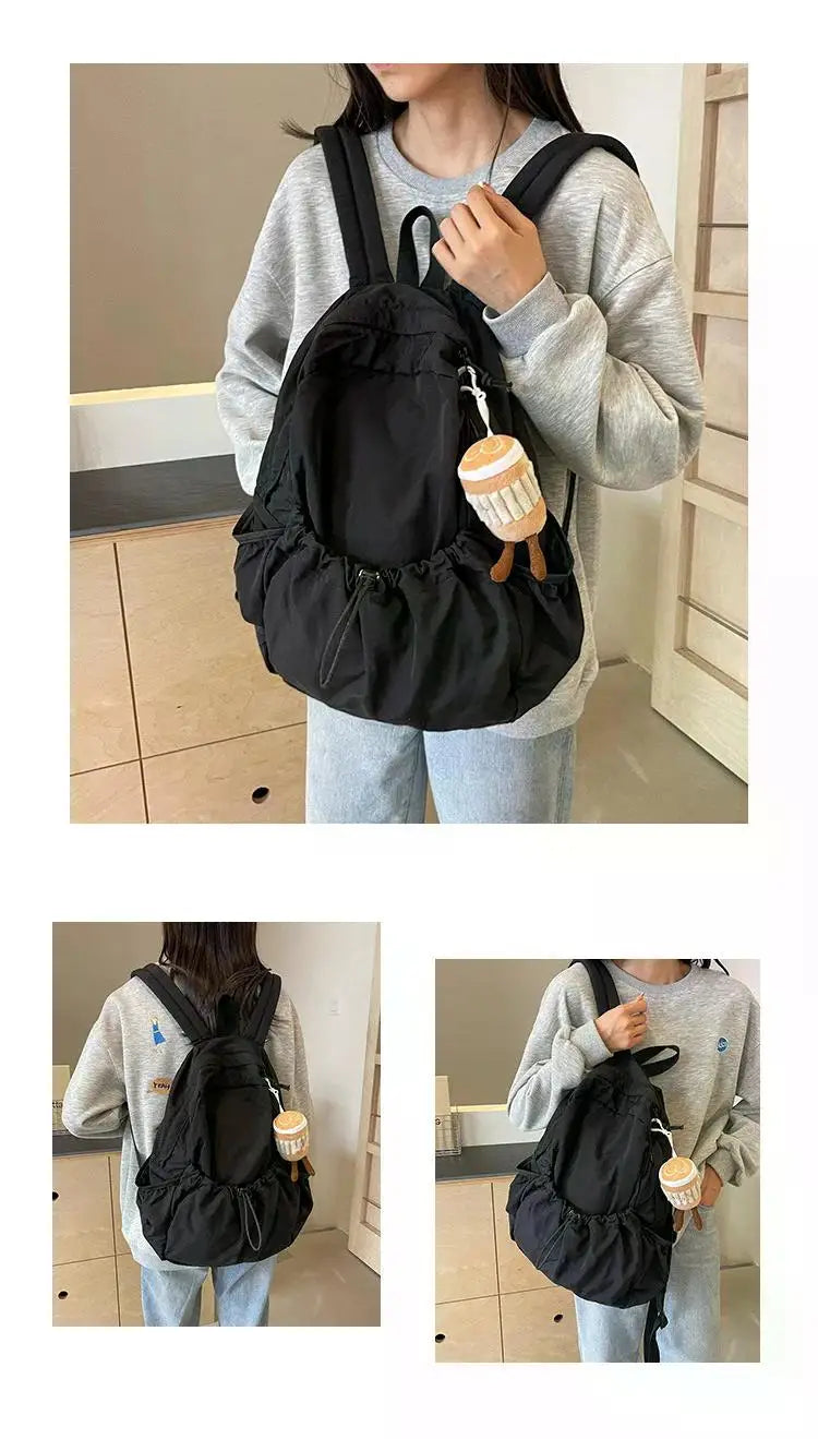 Casual Backpack Women Large Capacity Fashion Junior High School Student Pleat Schoolbag Cloth Bag Korean Travel Backpack