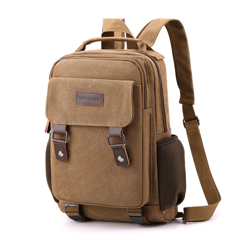 Small Mens Backpack Canvas Casual Backpacks for Men 2024 Mini Male School Bag Rucksack Man Multi-function Crossbody Bag Travel