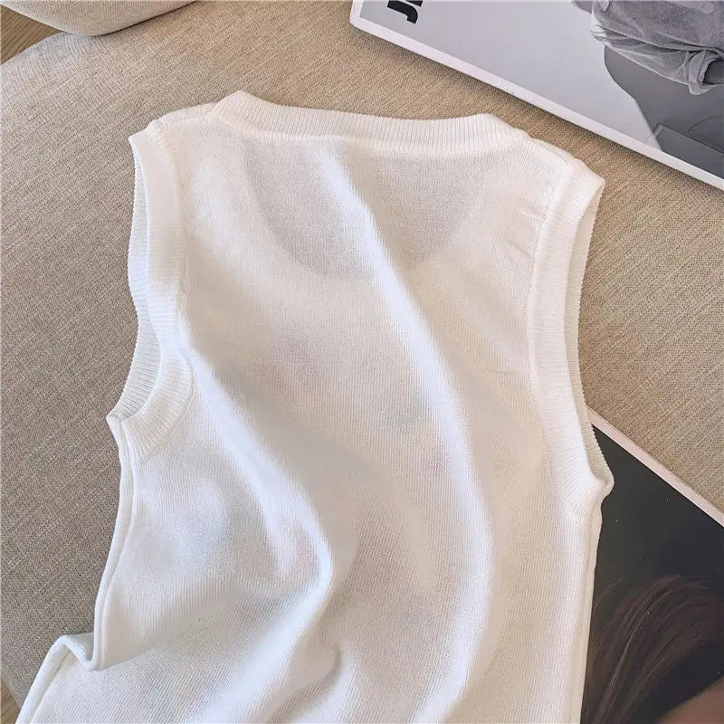 Summer All-match Slim-fitting Hot Girl Thin Sexy Sleeveless Pure Seductive Rhinestone-embellished Letter Knitted Camisole Top