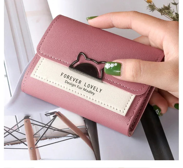 Women Wallet Small Cat Ear Cute Mini Wallet Unique Design Ladies Contrasting Metal Buckle Small Coin Purse Portable Purse New