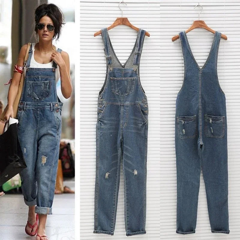 Summer Women Sleeveless Overalls Cool Denim Jumpsuit Ripped Holes Casual Ripped Mom Jeans Jumpsuits ladies Jumpsuits Plus Size