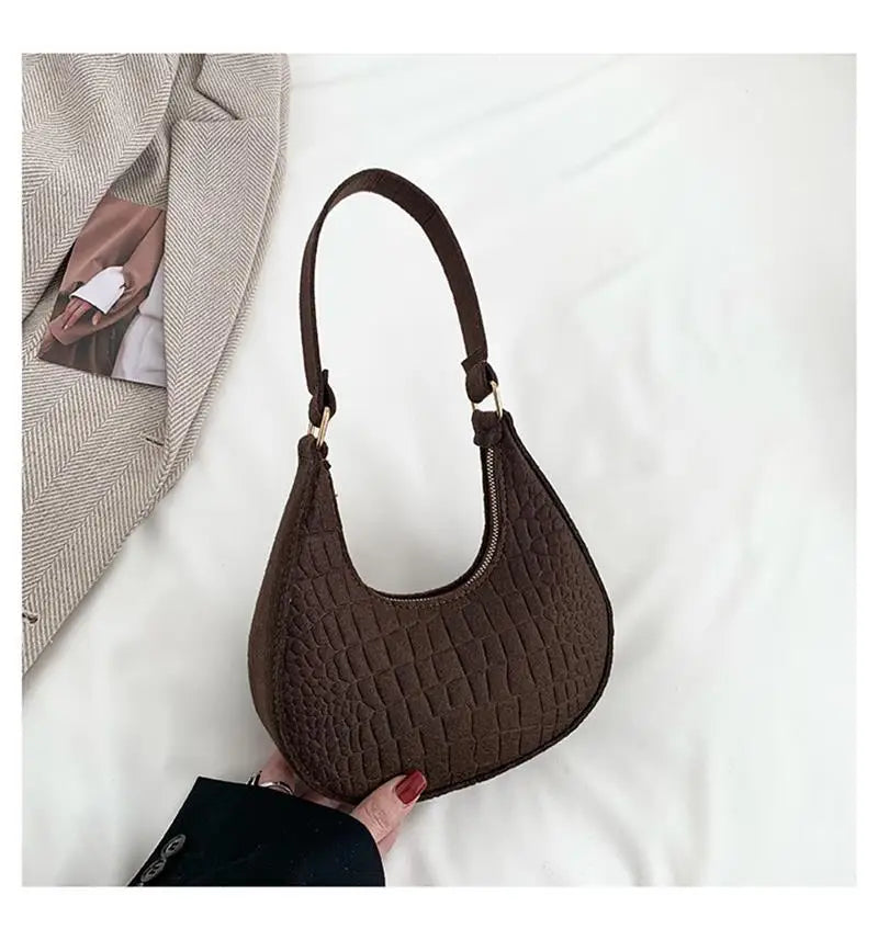 Retro Women Shoulder Bag Handbag Pure Felt Fashion Leisure Underarm Bag Crescent Saddle Bag For Ladies Advanced Armpit Bag