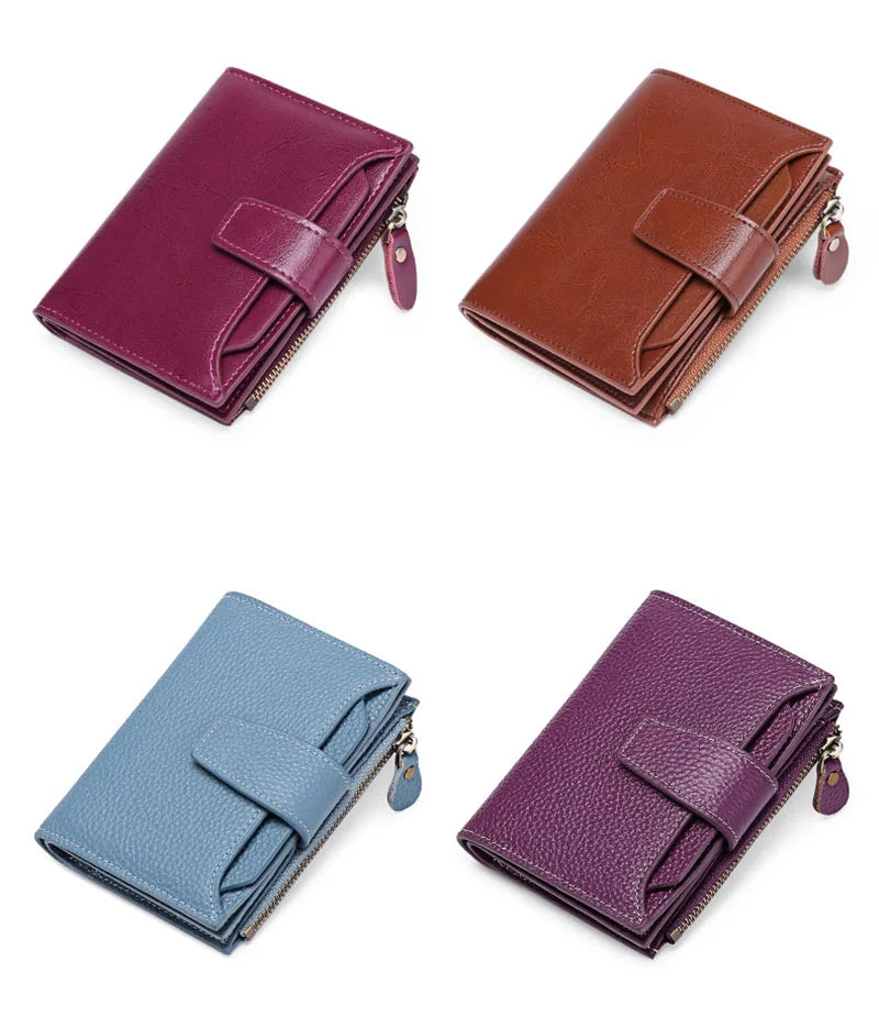 2024 New Short Women Wallets Genuine Leather Zipper Coin Pocket Women Purse Name Engraved Quality Card Holder Kpop Female Wallet