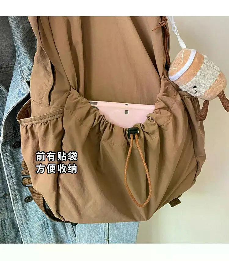 Casual Backpack Women Large Capacity Fashion Junior High School Student Pleat Schoolbag Cloth Bag Korean Travel Backpack