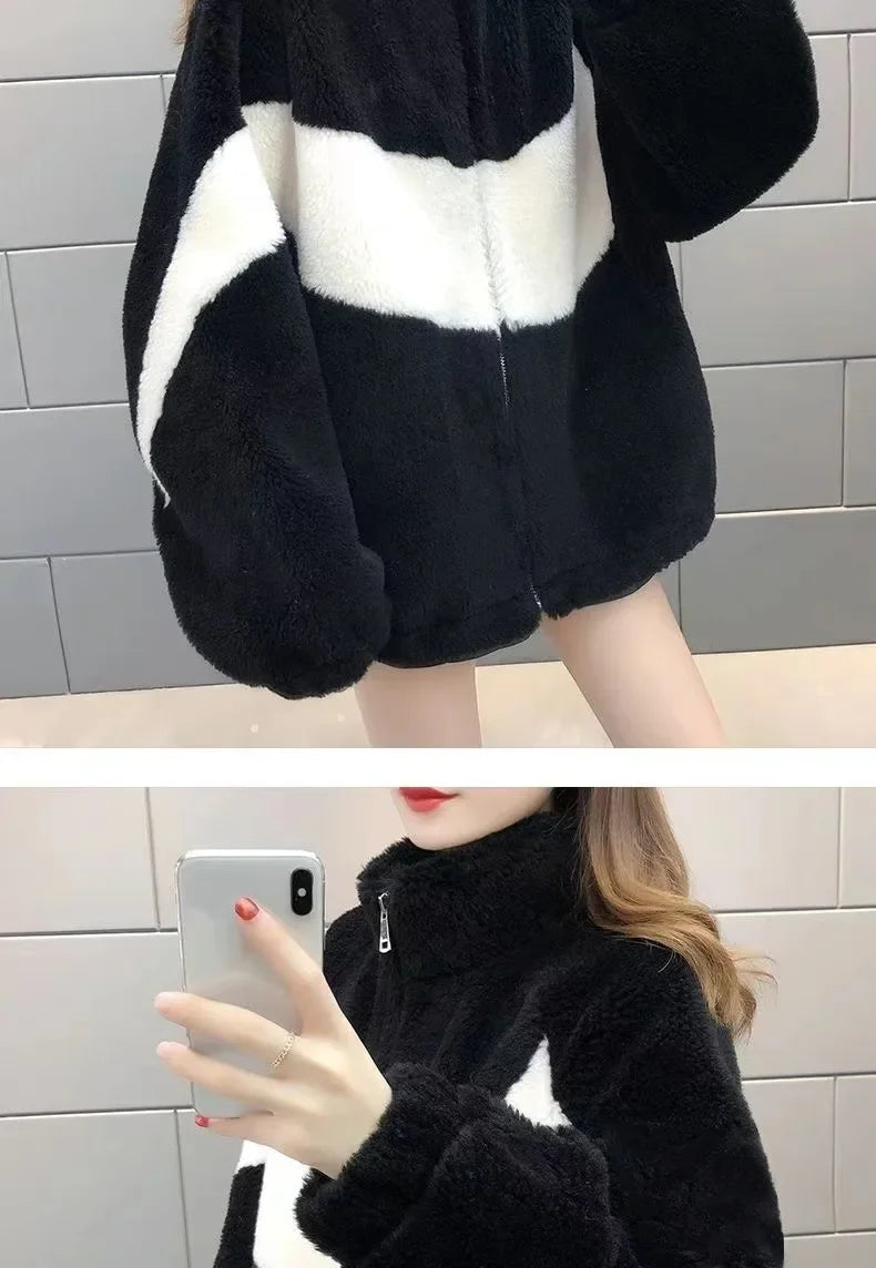 2024 Spring New Women's Thickened Stylish Double-sided Fleece Zipper Jacket Integrated Sweatshirt Long Hair Velvet Hoodies