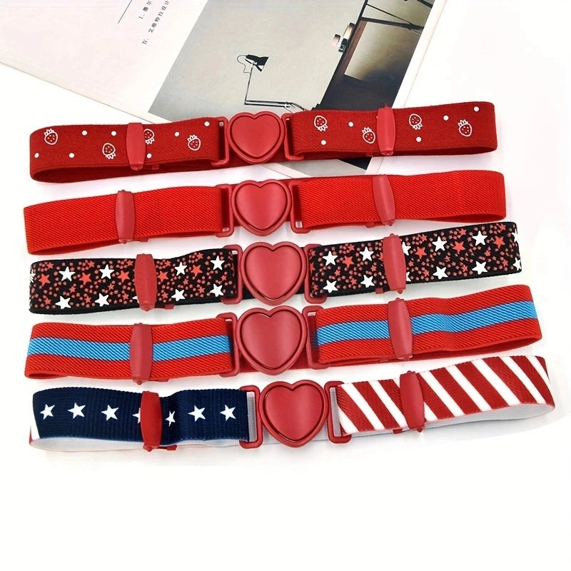 Cute Heart Buckle Elastic Belts For Girls Candy Color Casual Waistband Adjustable Dress Belt