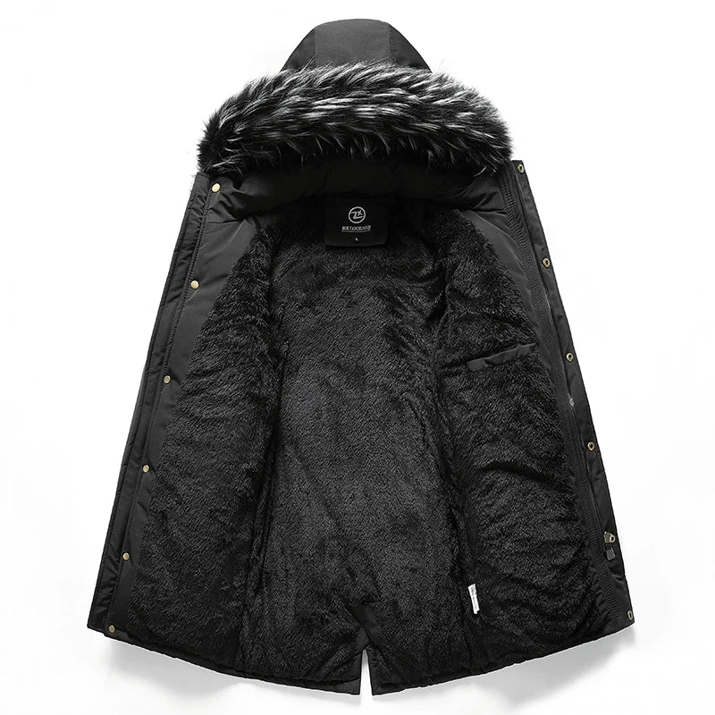 Veste d'hiver chaude pour hommes, veste parka décontractée coupe-vent en coton, manteau pour hommes, col en fourrure, vêtements d'extérieur épais, chapeau détachable, veste pour hommes