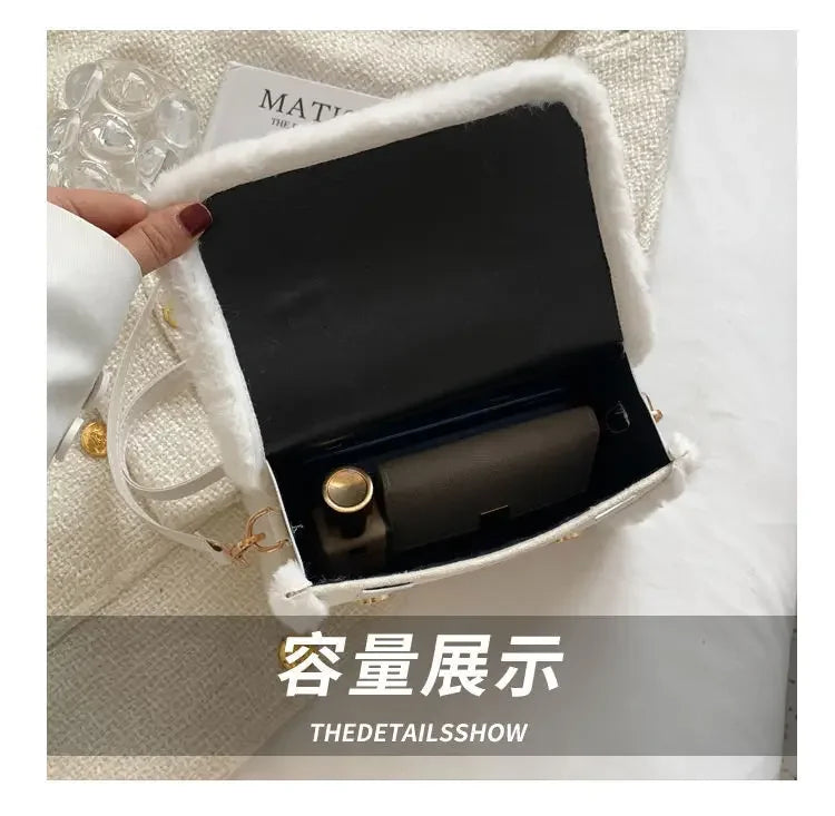 Winter Women Crossbody/shoulder Bag 2023 New Lamb Plush Velvet Bag Lady Small Square Handbag French Korea Style