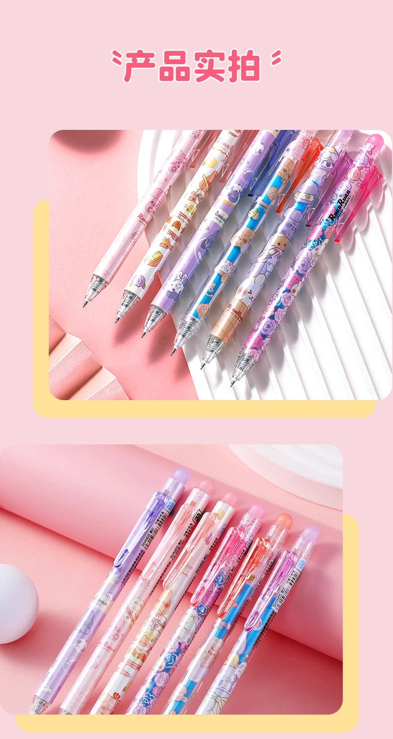 6pcs Set ,Magic Erasable Ballpoint Pen, Retractable Gel  Pen with Thermosensitive Ink, Bullet Nib,  Cartoon Designs