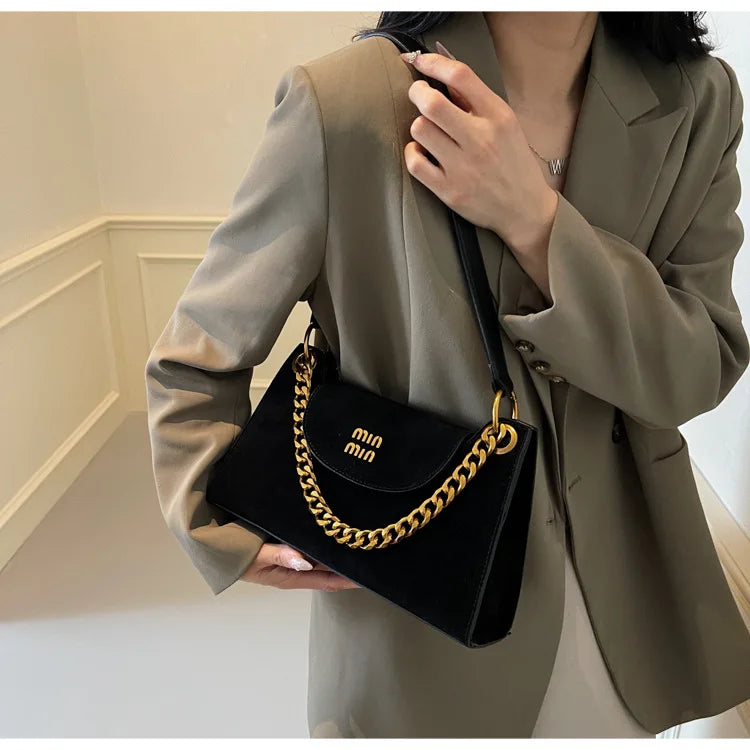 Metal Letter Designer Brand Handbags Top Handle Luxury Shoulder Bags Solid Color Elegant Crossbody Bags Fashion Bags For Women