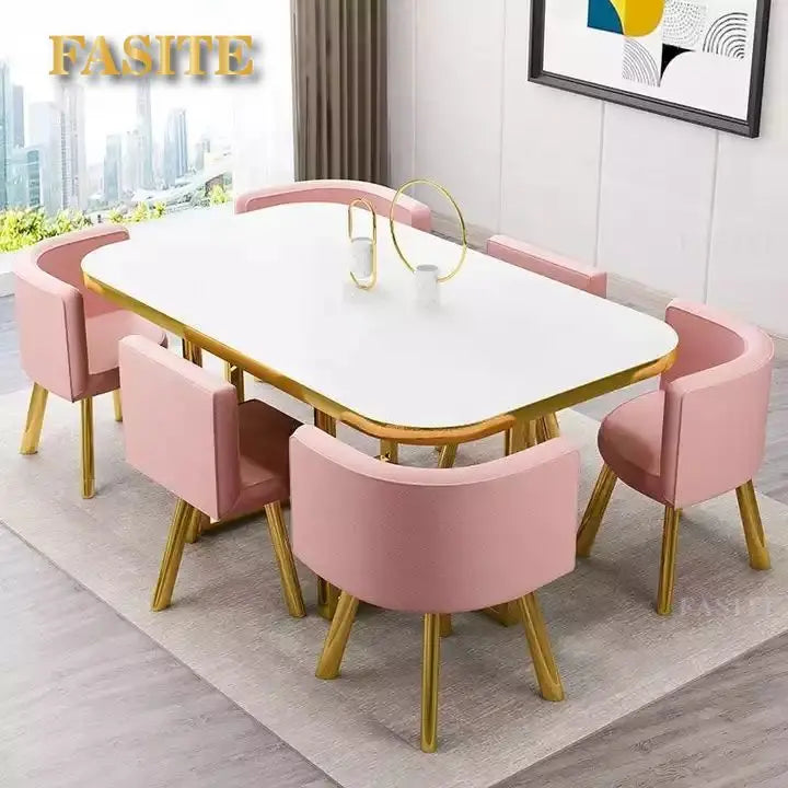 New 2024 Modern Rectangular Negotiation Table and Chair Combination Scandinavian Conference Table Living Room Set with 6 Chairs