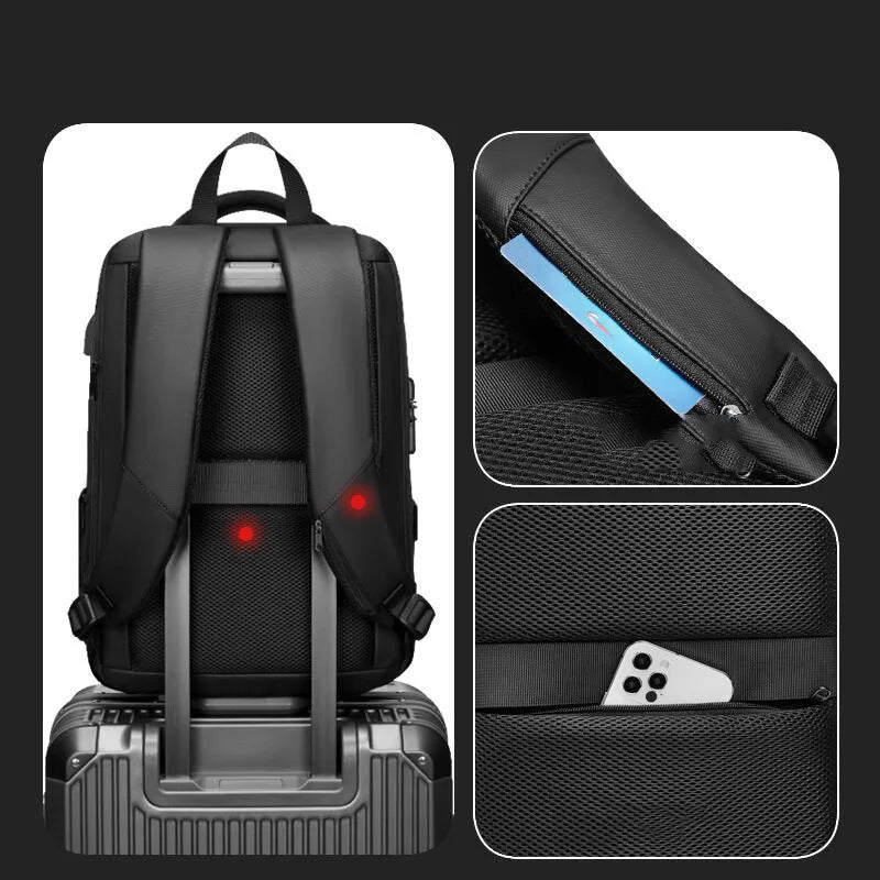 Men's 15.6 inch Laptop Backpack Expandable Travel Bag Waterproof Anti-theft Business Backpack USB Charging ABS Hard Shell Bag