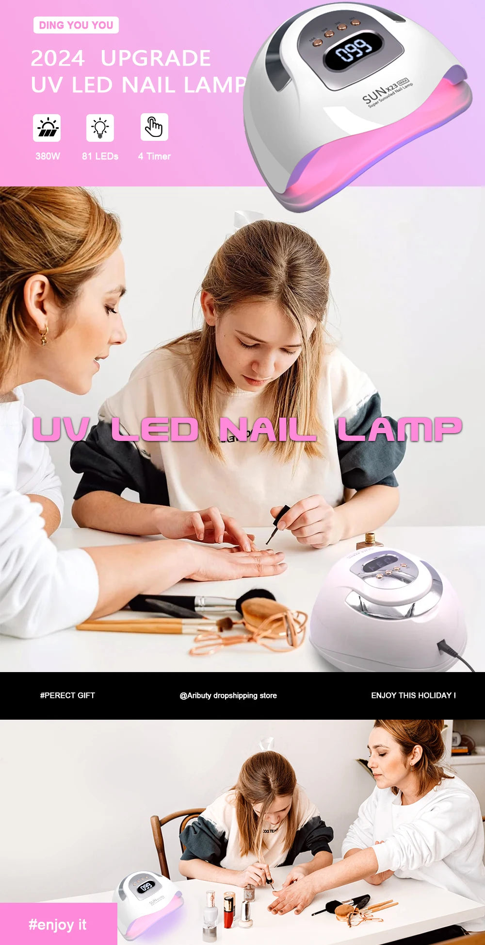 Sèche-ongles professionnel 380 W, lampe LED UV pour ongles, sèche-vernis à gel, accessoires pour nail art, durcissement des ongles en gel