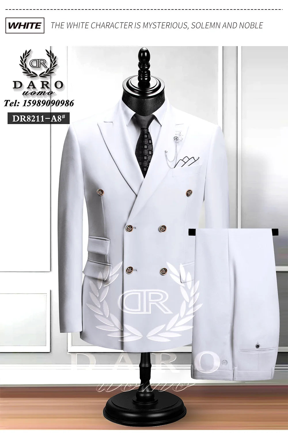 DAROuomo 2024  Men Suit Slim Fit Formal Business Work Wear Suits 2Pcs Set (Jacket+Pants)DR8211