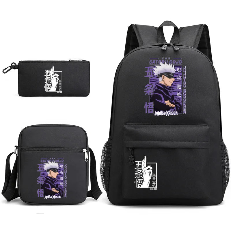 Anime Satoru Gojo Pattern Three Piece Backpack New Fashion School High Quality Backpack Shoulder Bag Pen Bag Laptop Backpack