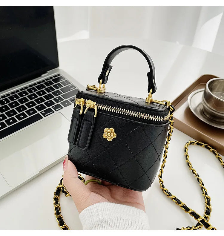 Small  Shoulder Bucket Bag For Women Classic Mini Clutches Female Small Square Box Crossbody Metal Chain Handbag